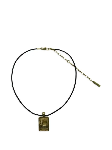 zodiac-engraved rectangular-pendant necklace