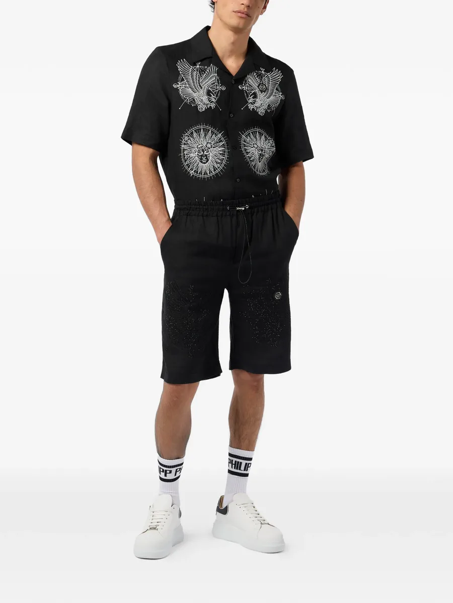 embroidered linen bowling shorts 4