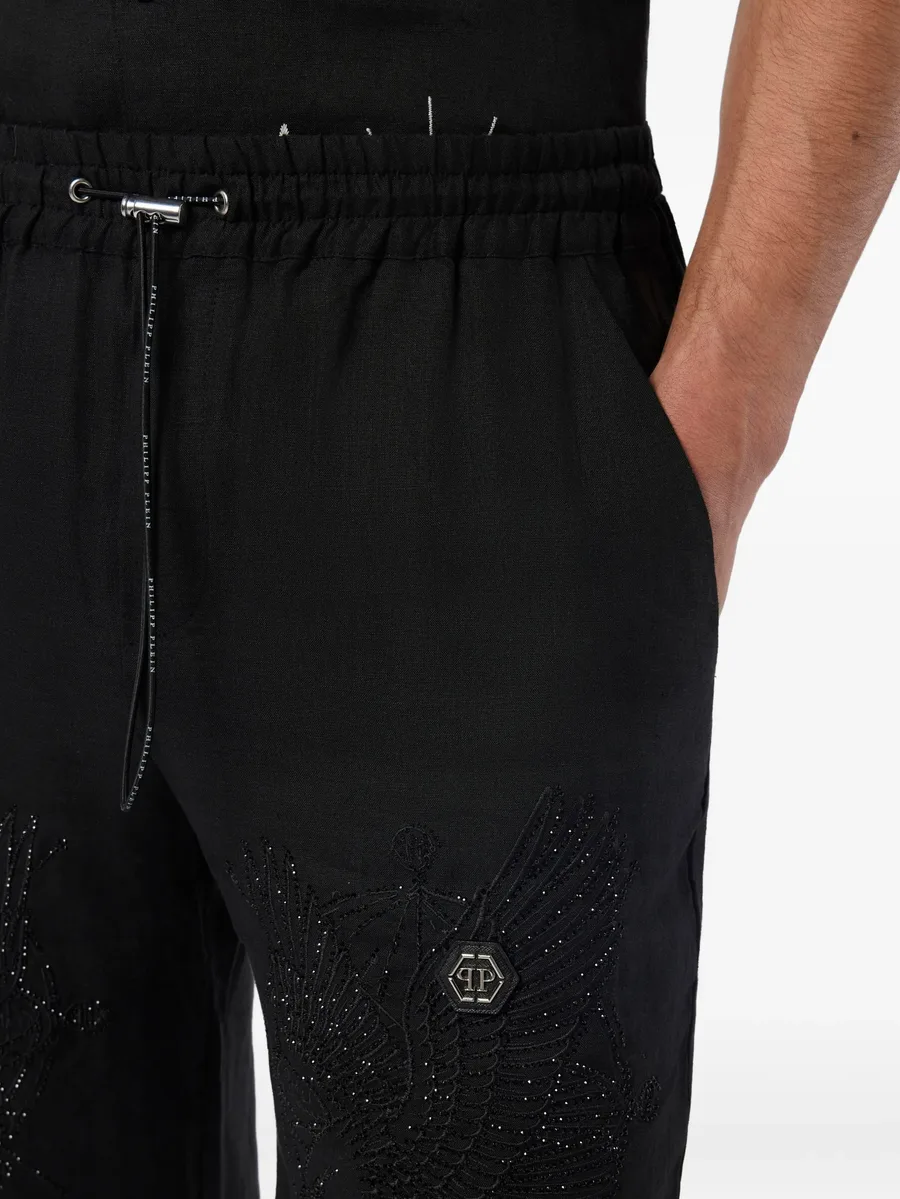 embroidered linen bowling shorts 7