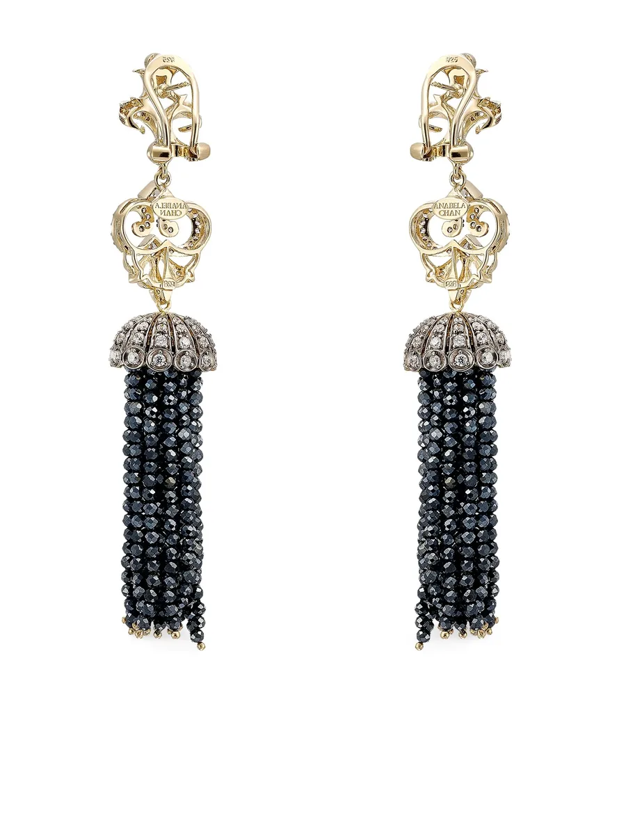 серьги Tassel из желтого золота с бриллиантами и ониксом 3