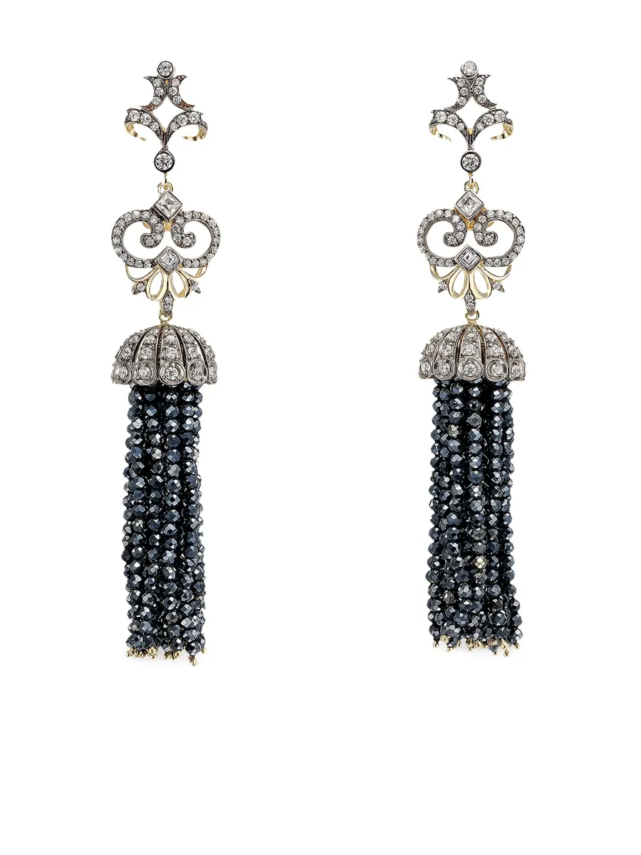 серьги Tassel из желтого золота с бриллиантами и ониксом 1