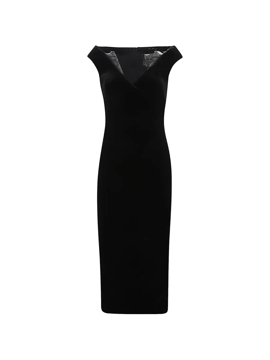 lace-trim velvet midi dress 1