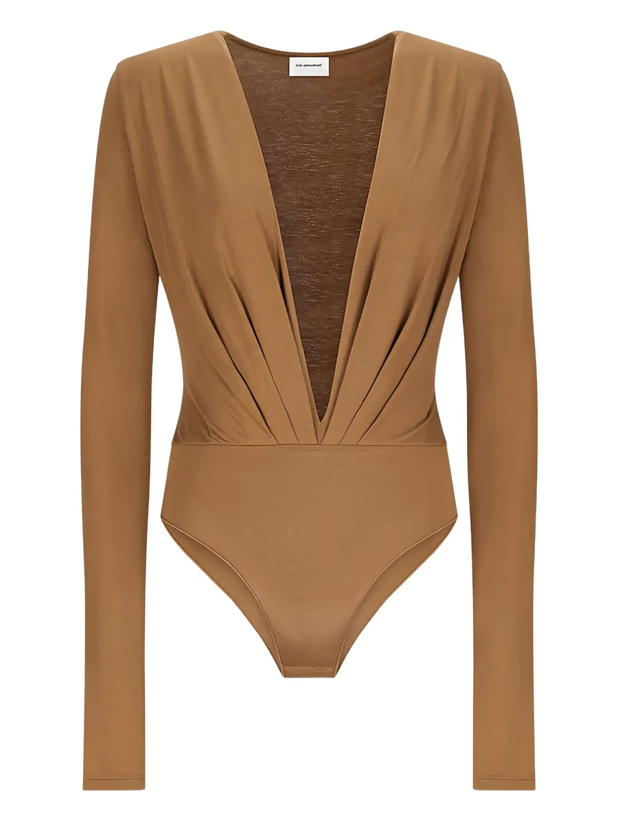 Zelda plunging-neckline long-sleeve bodysuit 1