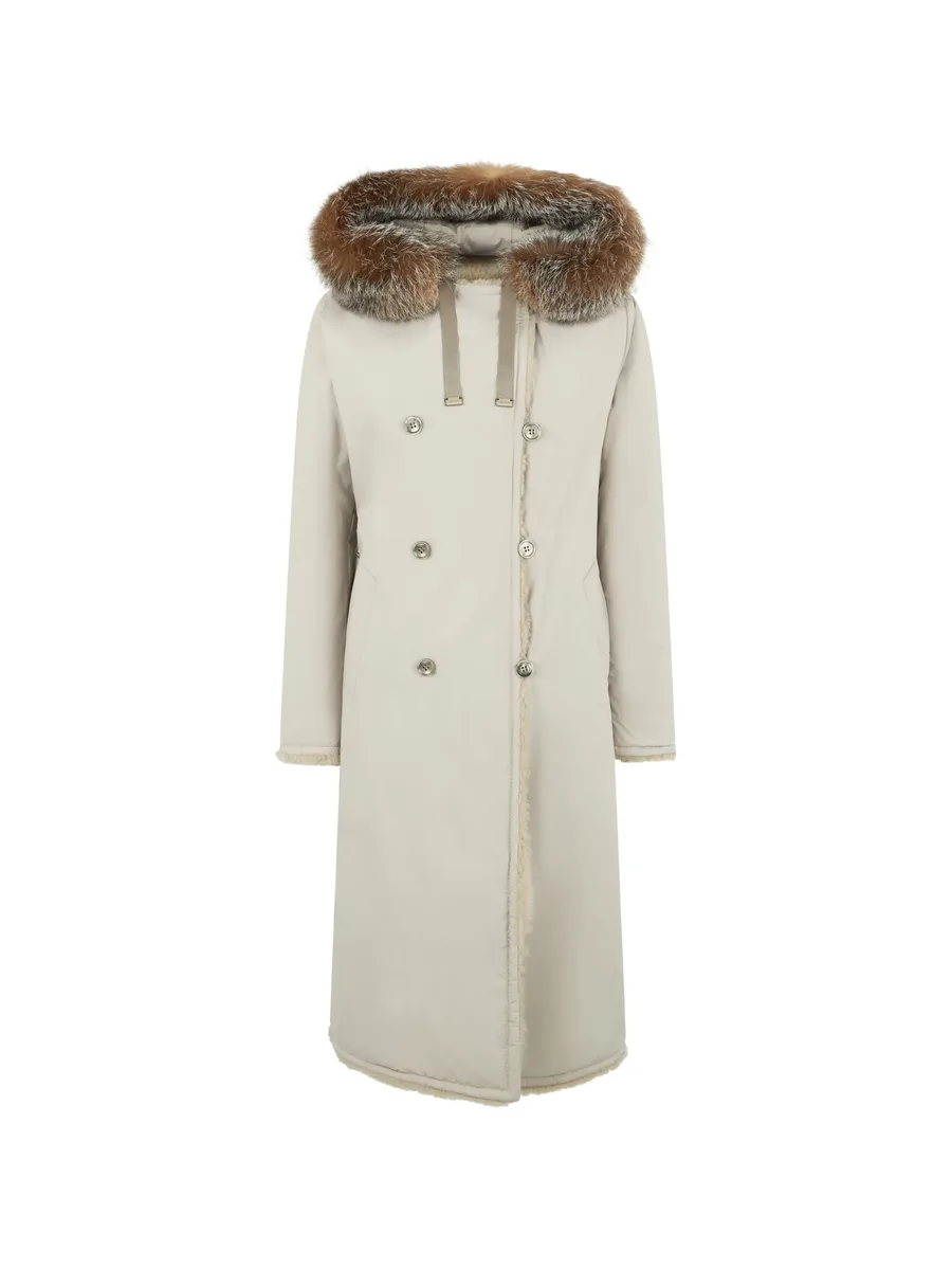fur collar double-breasted coat 1