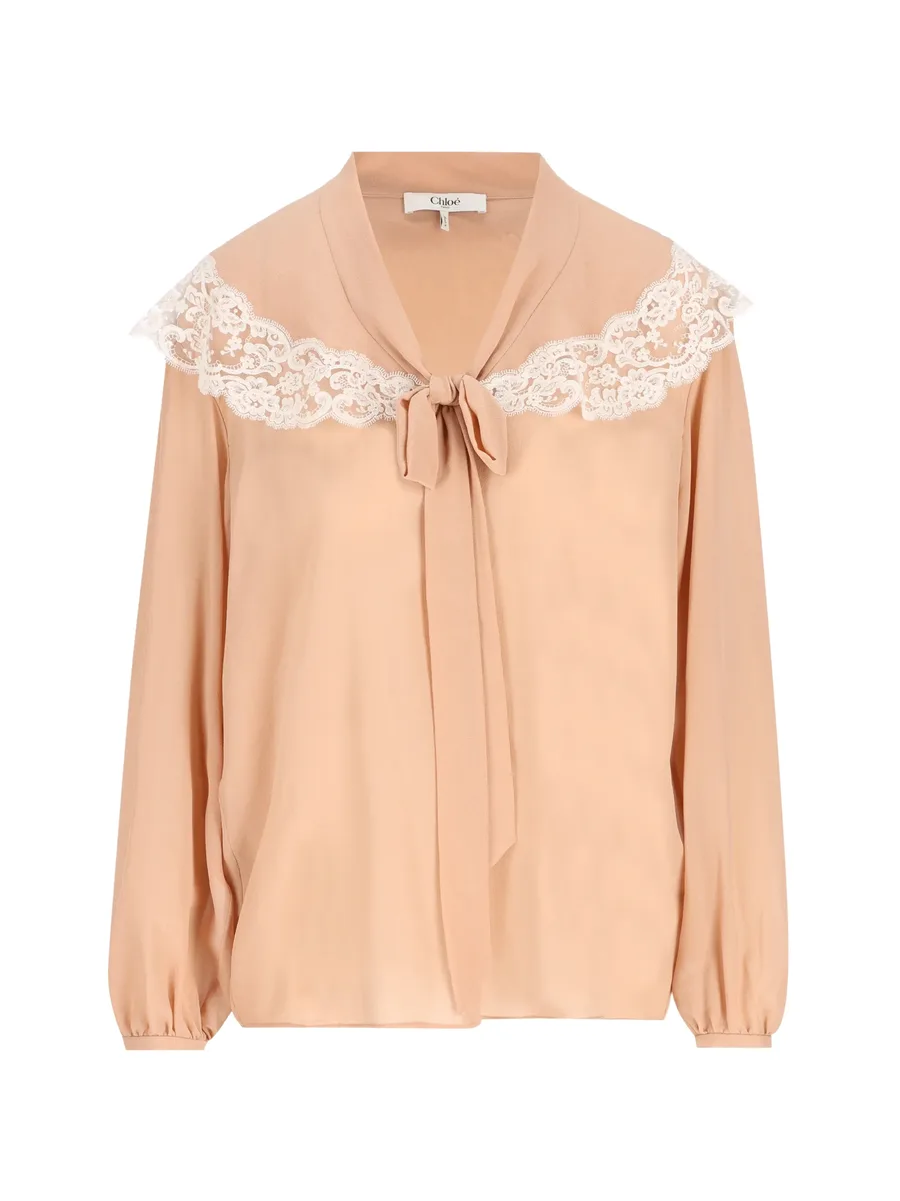 lace-trim tie-neck shirt 1