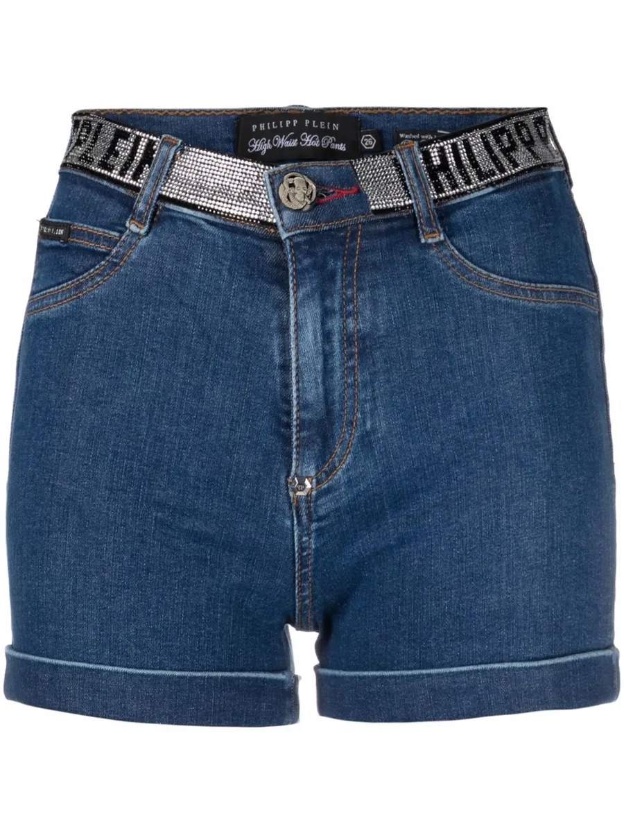 logo-embellished denim shorts 2