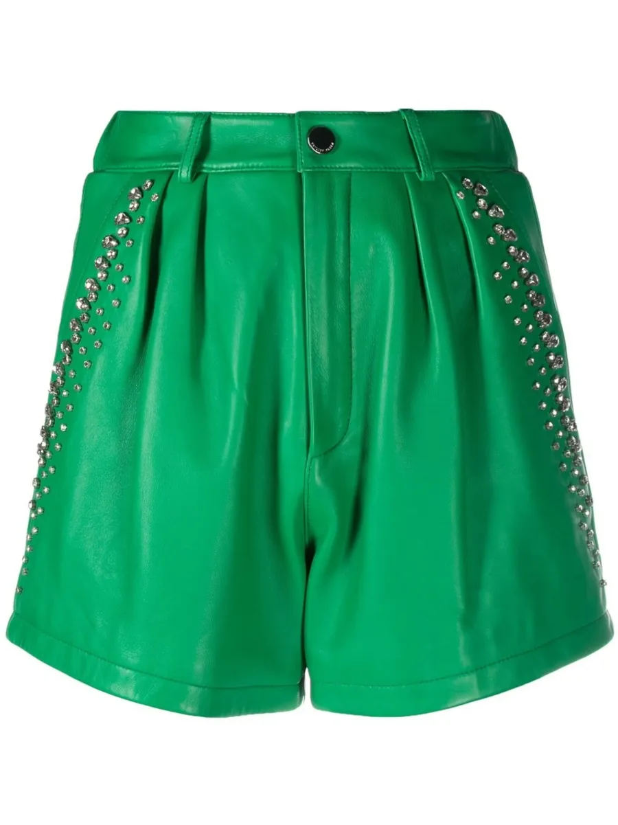 rhinestone-embellished leather shorts 1