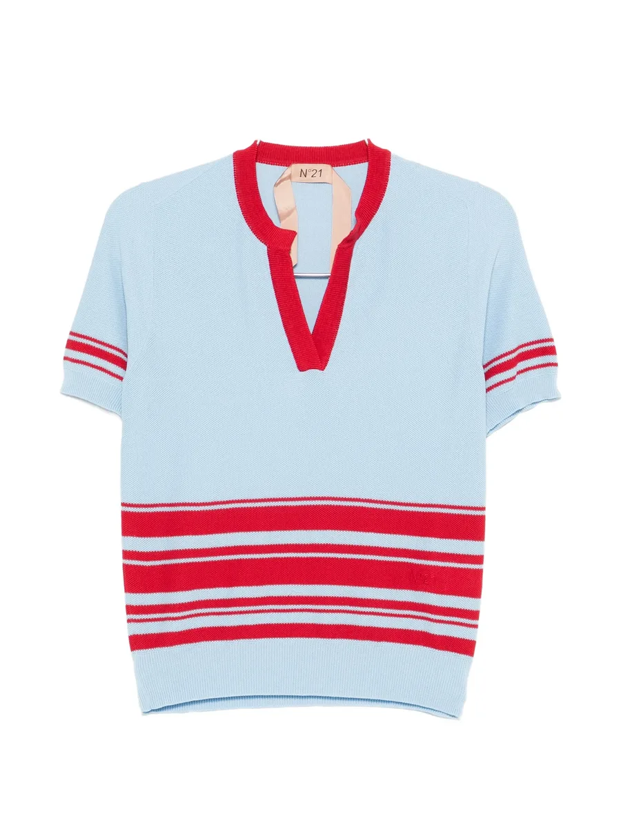 striped V-neck top 1