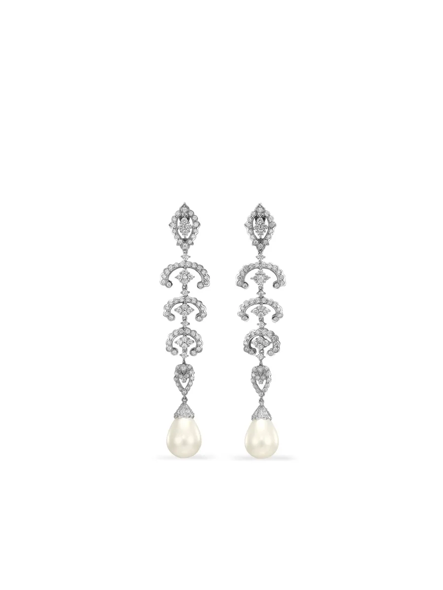 Scallop Lace rhodium vermeil pearl earrings 2
