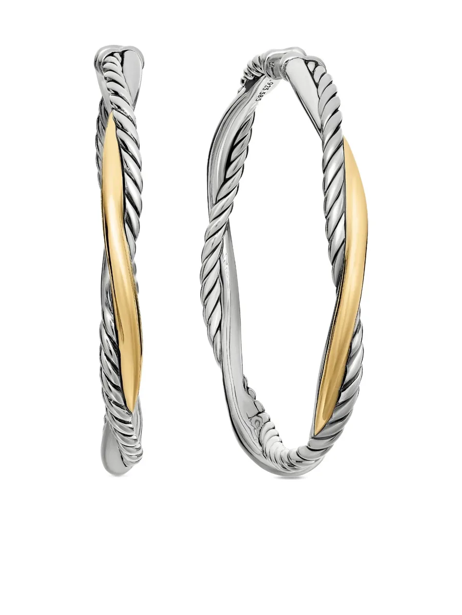 серьги-кольца Infinity из желтого золота и серебра (42 мм) 1