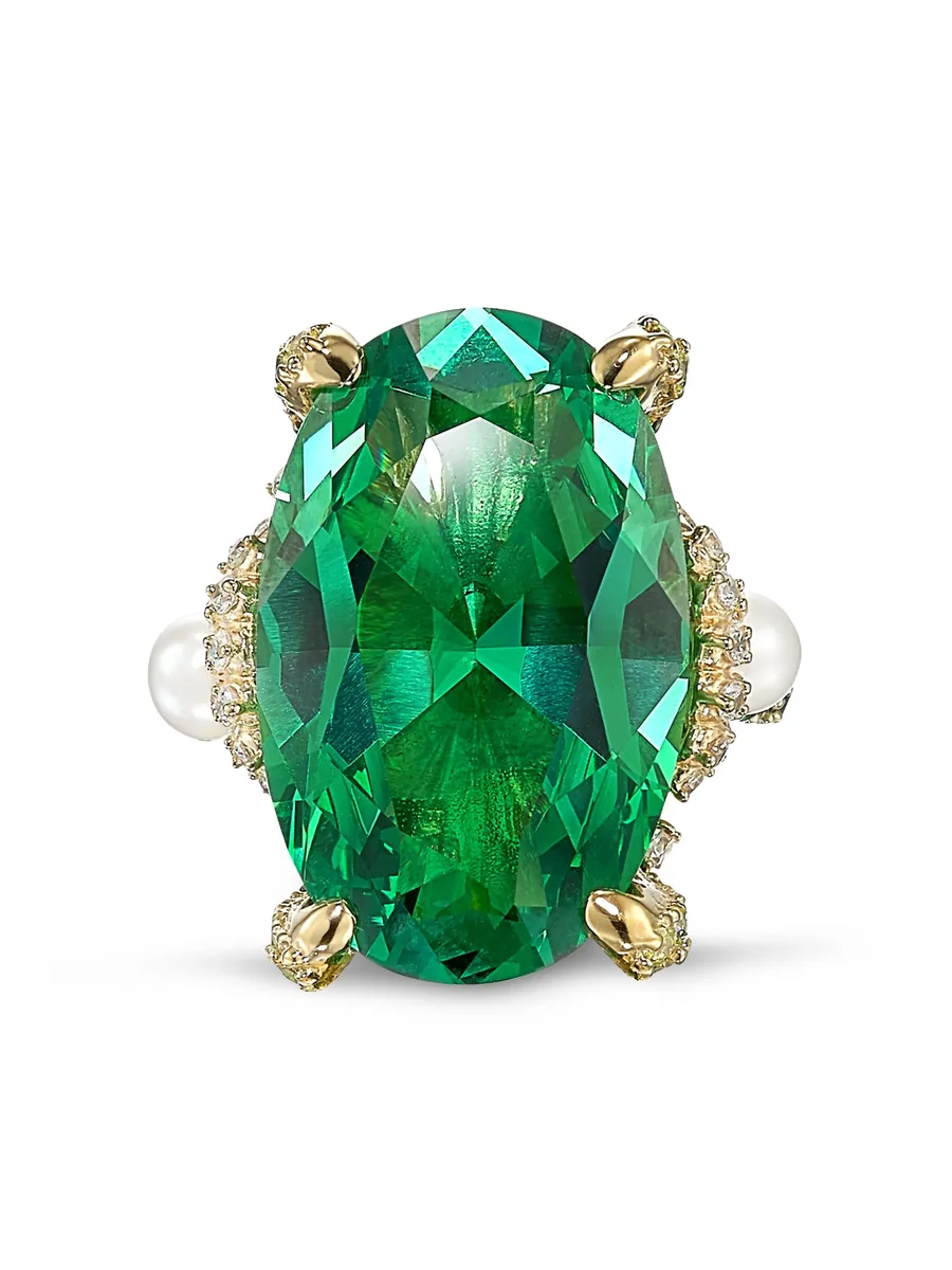 позолоченное кольцо Tourmaline Mermaid с камнями и жемчугом 4