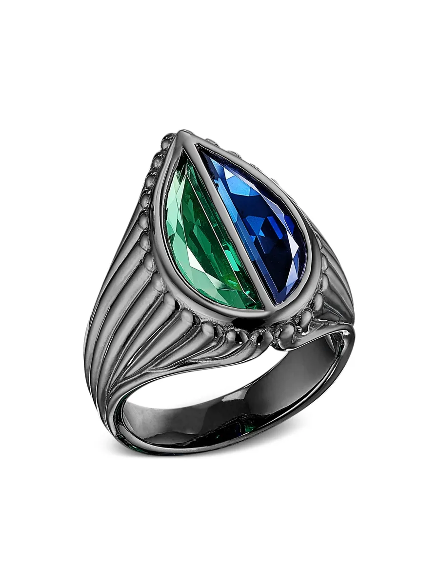кольцо Emerald Pear Signet из черного золота с камнями 3