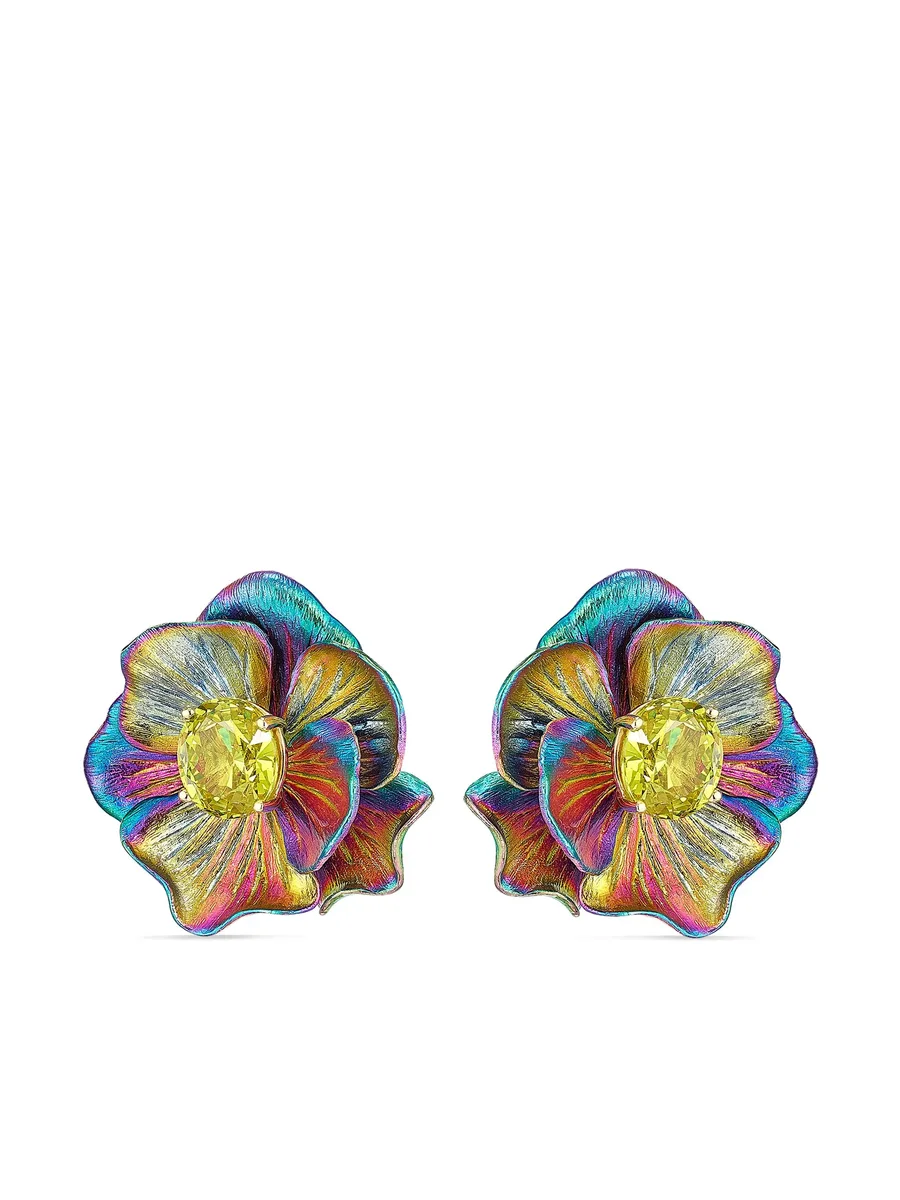 серьги Rainbow Bloom из желтого золота с кварцем 1