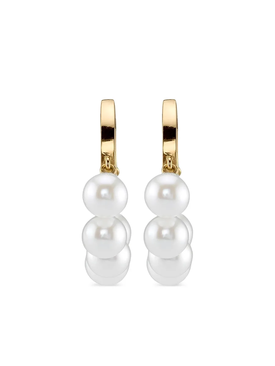 14kt yellow gold pearl drop hoop 1