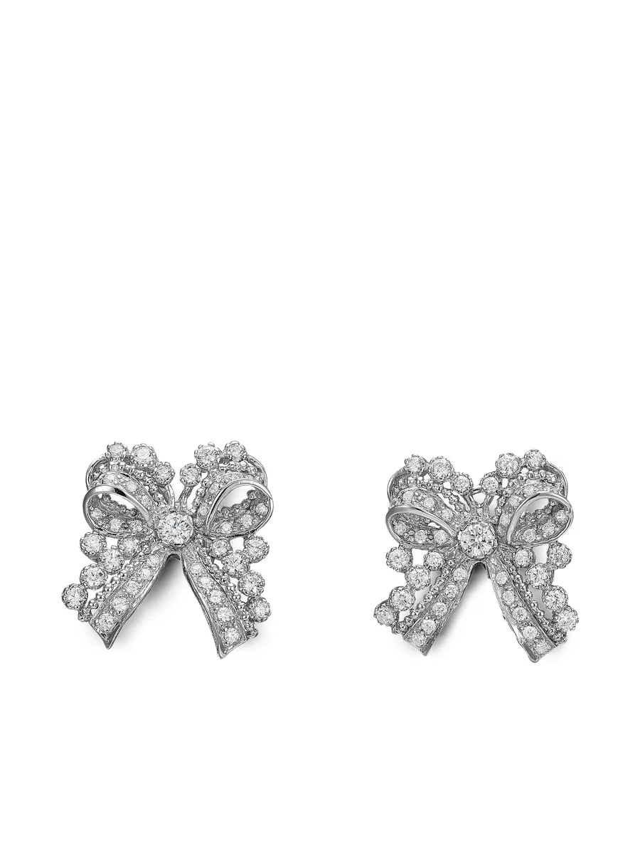 14K white gold and rhodium vermeil Dentelle Bow diamond earrings 2