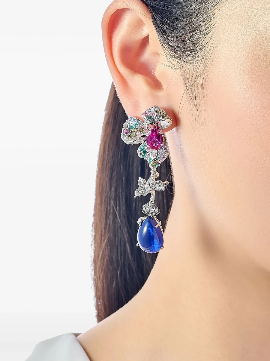 14K white gold and rhodium vermeil Orchid multi-stone earrings 3