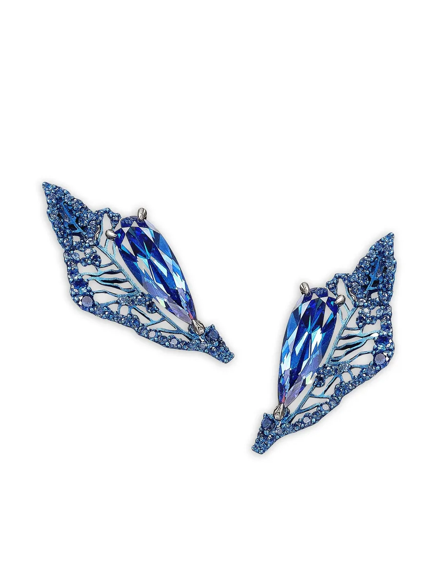 14K white gold and rhodium vermeil Midnight Halia sapphire earrings 2