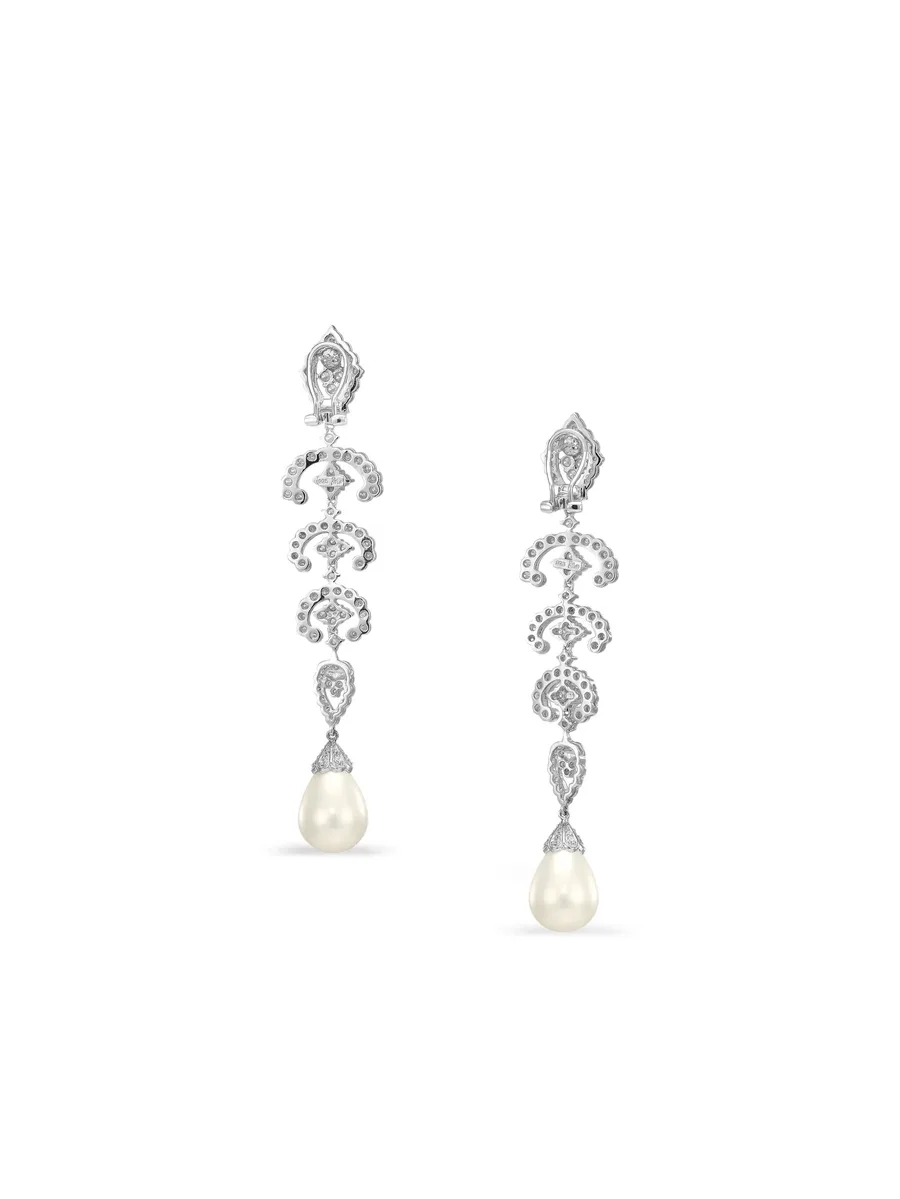 Scallop Lace rhodium vermeil pearl earrings 6