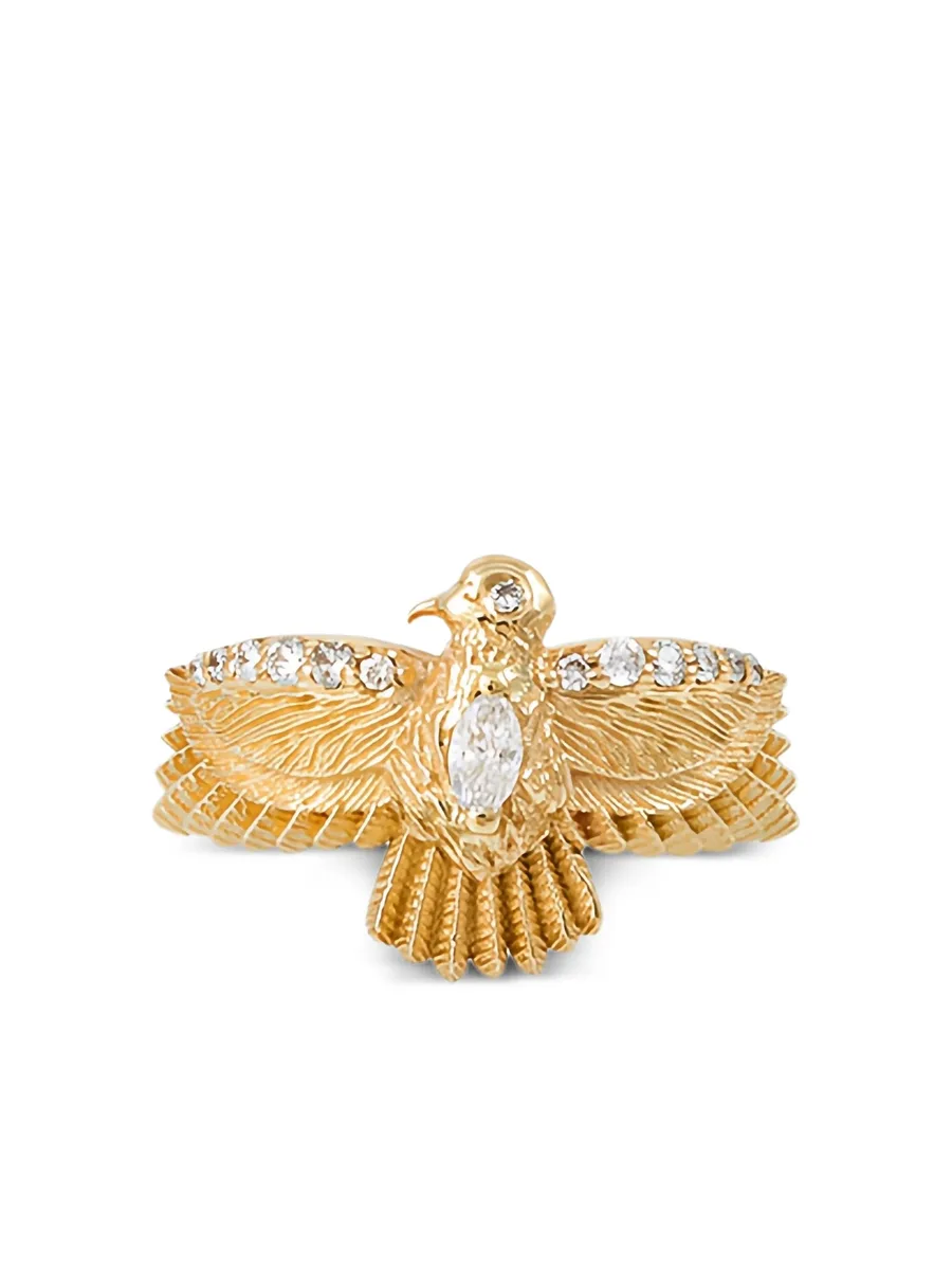 14CT yellow gold small Thunderbird diamond ring 1