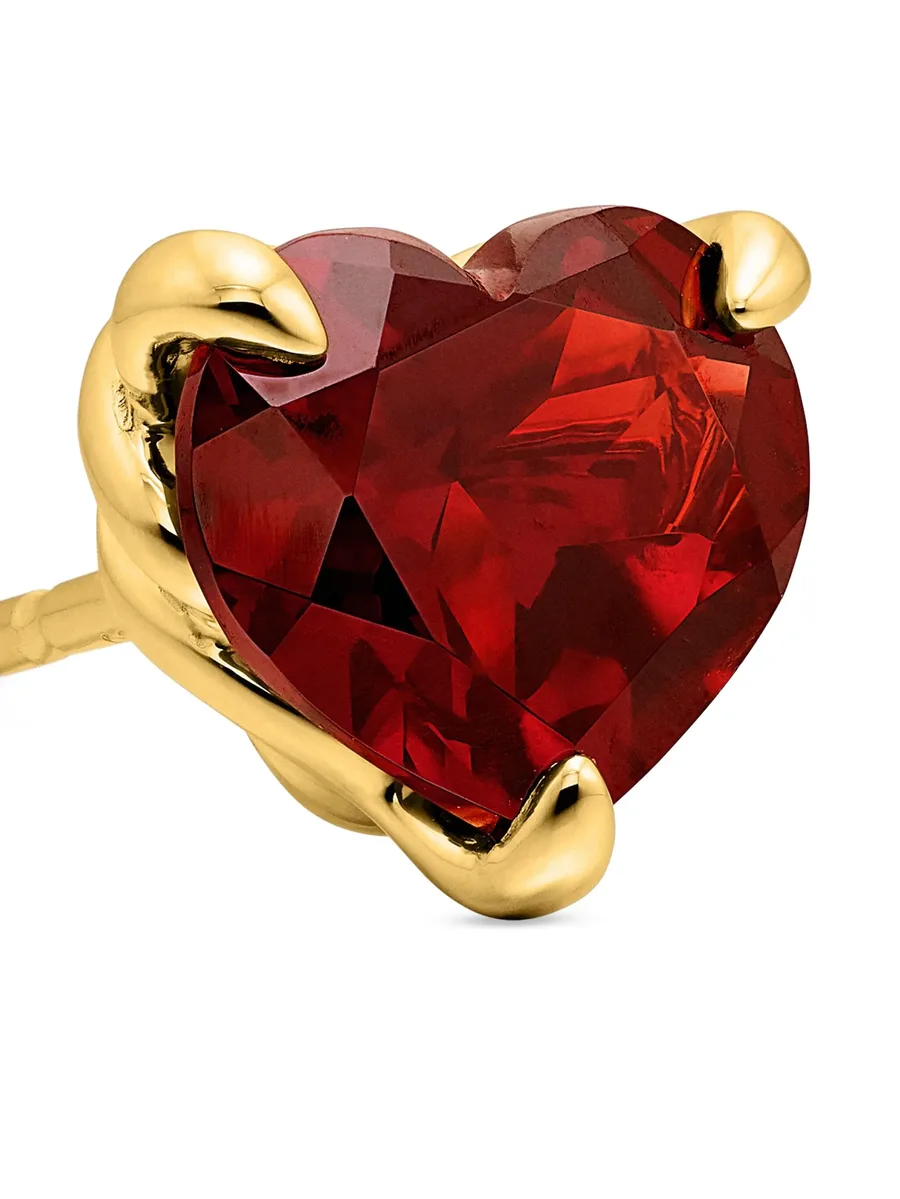 серьги-гвоздики Chatelaine Heart из желтого золота с гранатом (8 мм) 10