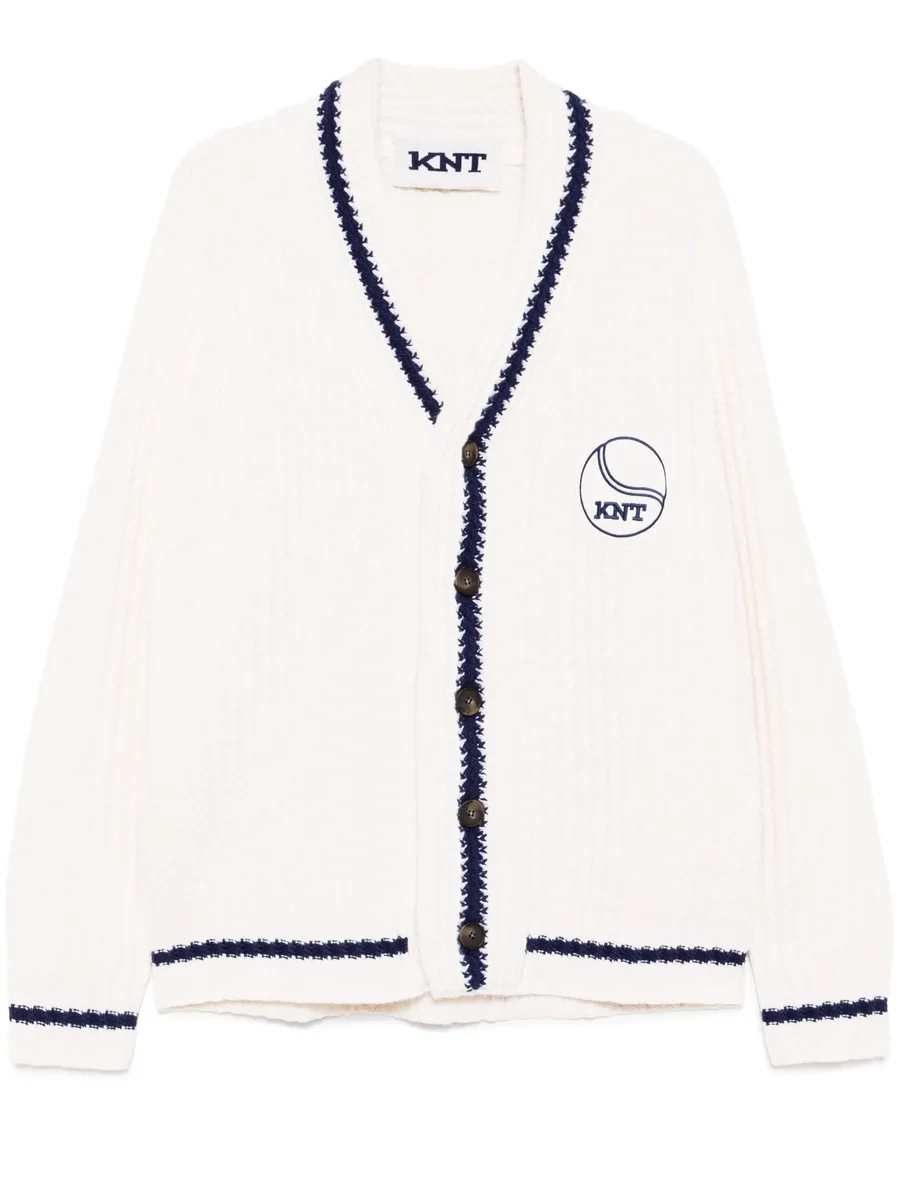 logo patched cardigan 1