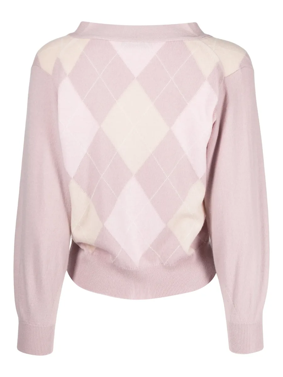 argyle-check fine-knit cardigan 3