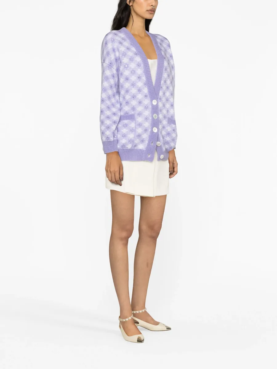 vichy-intarsia crystal-embellished cardigan 7