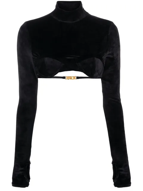 velvet-finish high-neck top