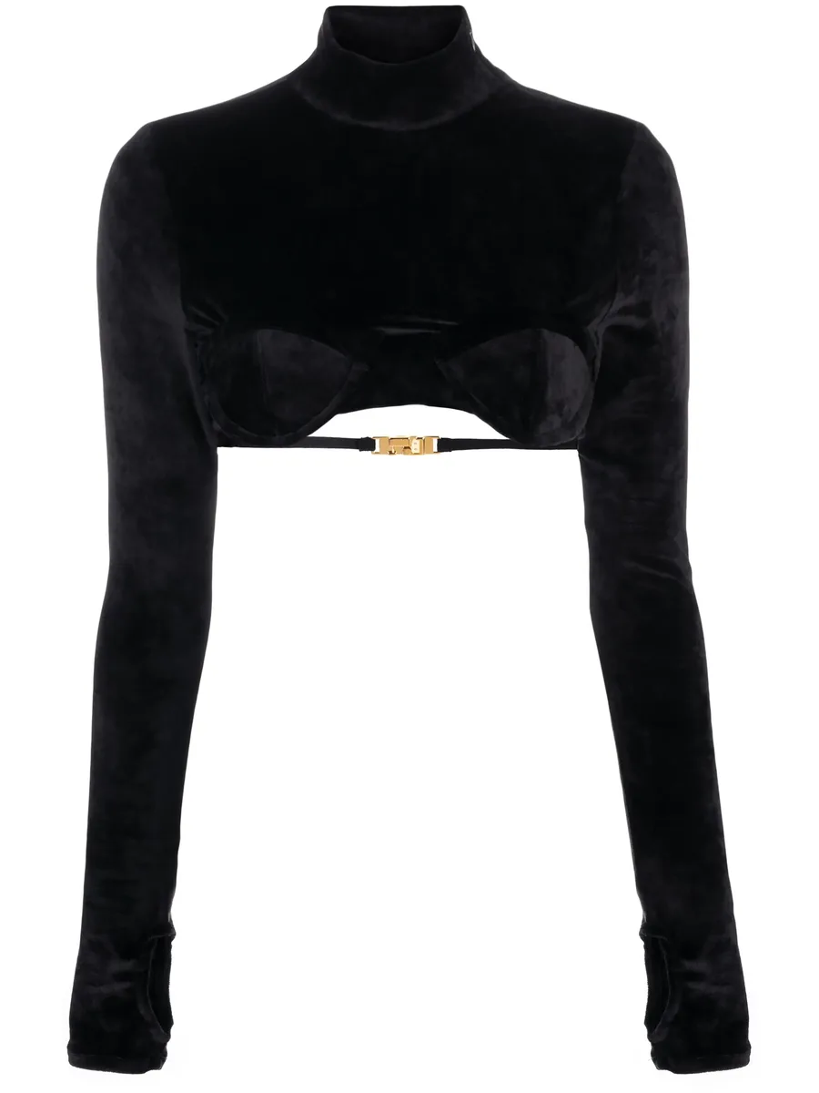 velvet-finish high-neck top 1