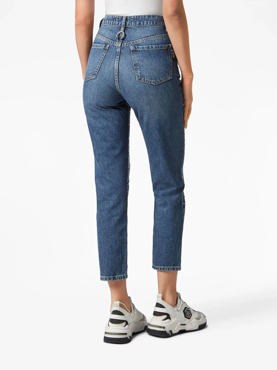 crystal-embellished distressed-denim trousers 8