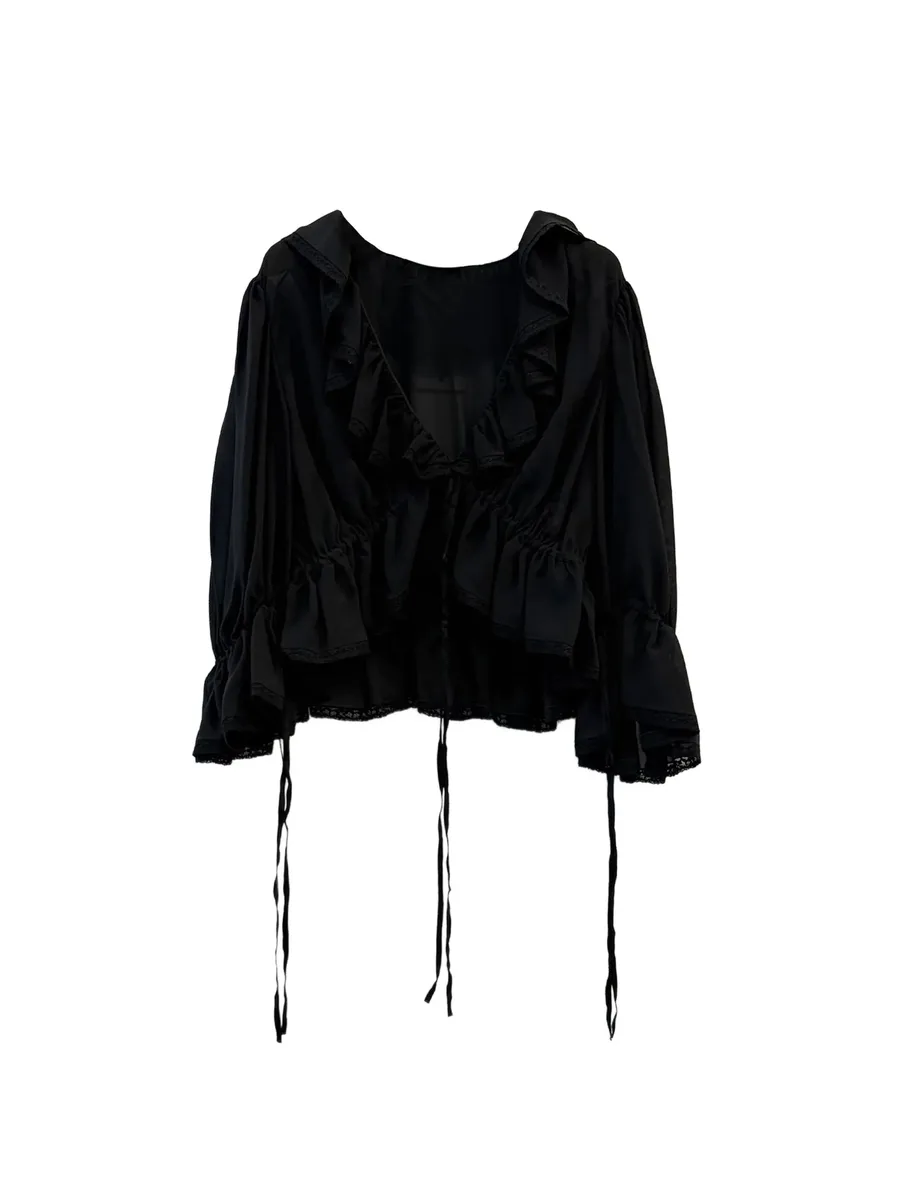 ruffled-detail tie-fastening top 1