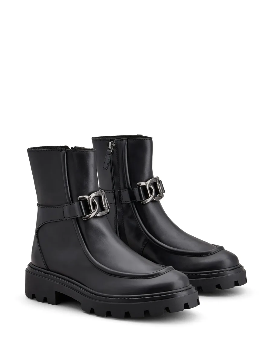 logo-engraved zipped leather boots 4