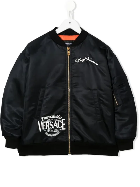 embroidered-logo zip-up bomber jacket