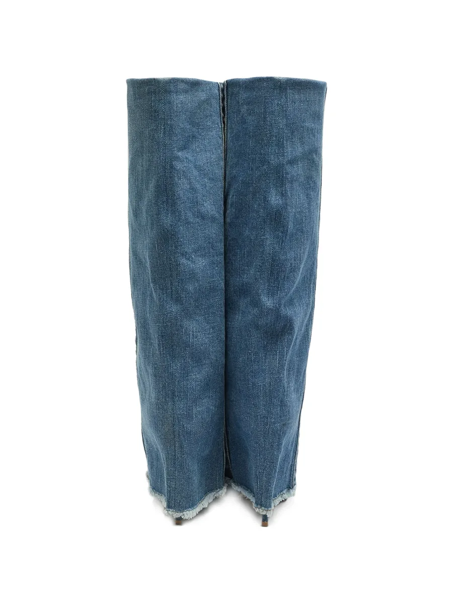 pointed-toe denim mid-calf boots 8
