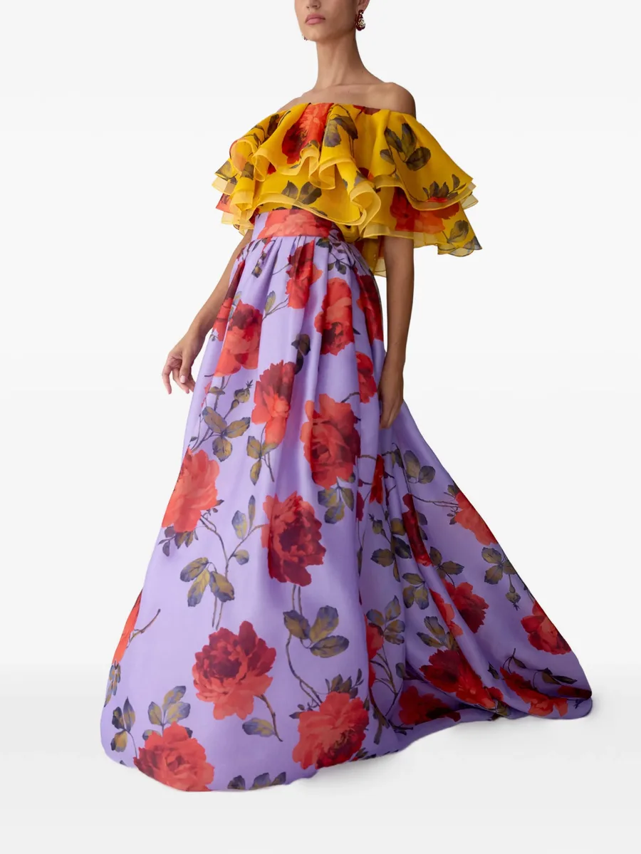 rose-print Organza ruffle top 5