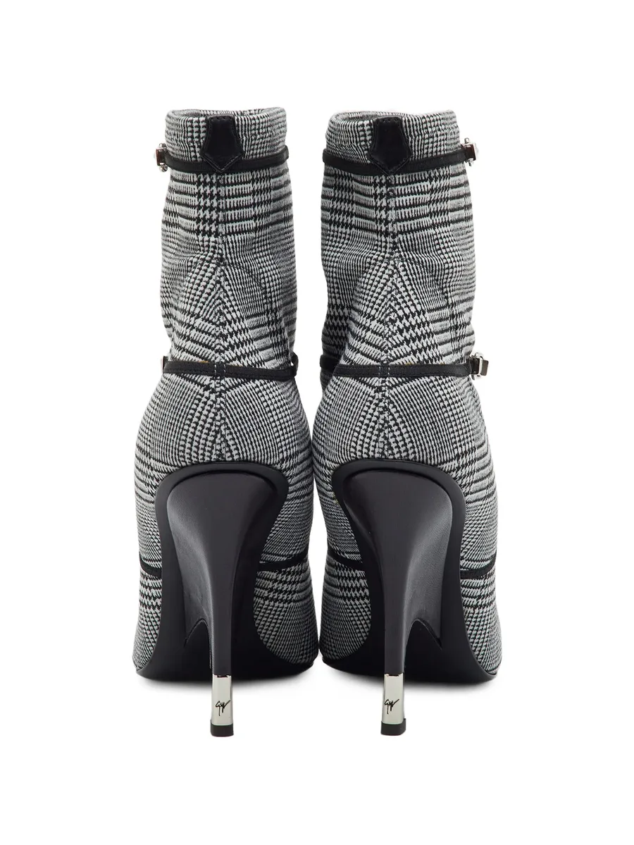 check stretch fabric ankle boots 6