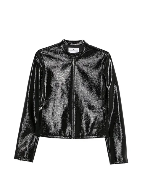 vinyl-effect high-neck jacket