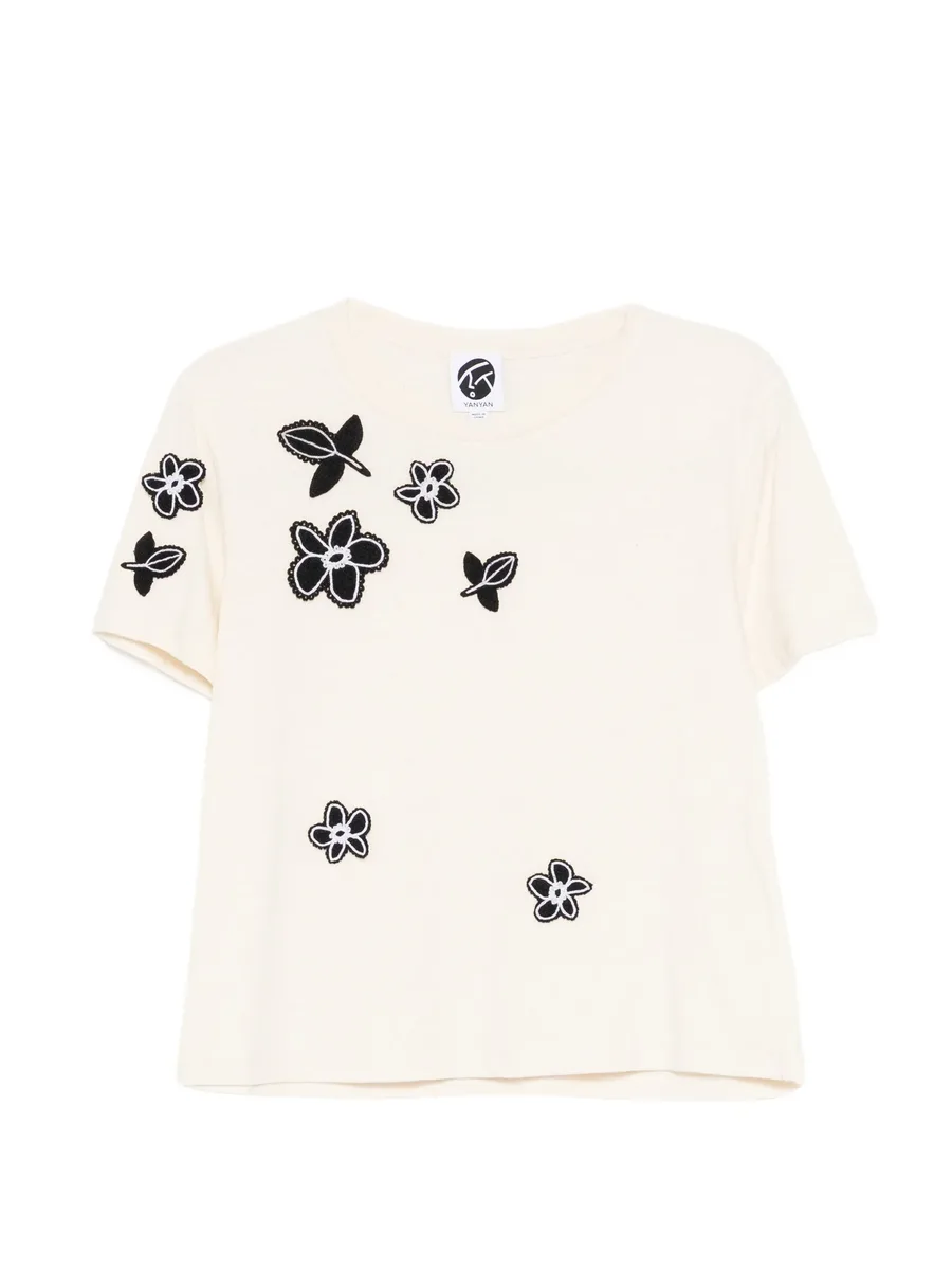 floral-appliqué T-shirt 1