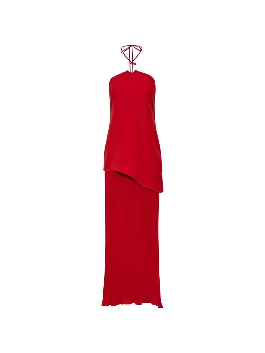 Gaia halter-ring pleated maxi dress 1
