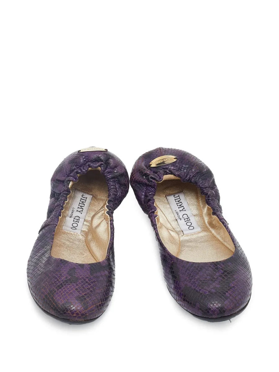 python-embossed leather ballet flats 3