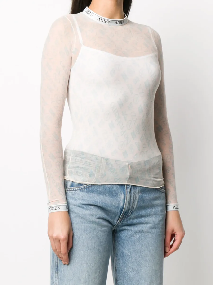monogram long-sleeved tulle top 5