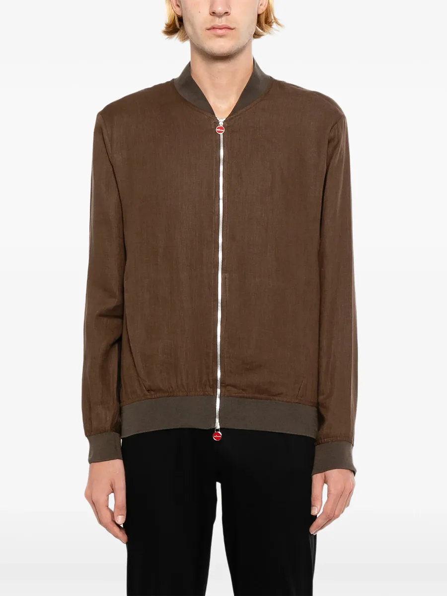 linen ribbed-trim zip jacket 6