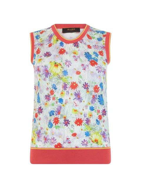 floral-print ribbed-trim vest