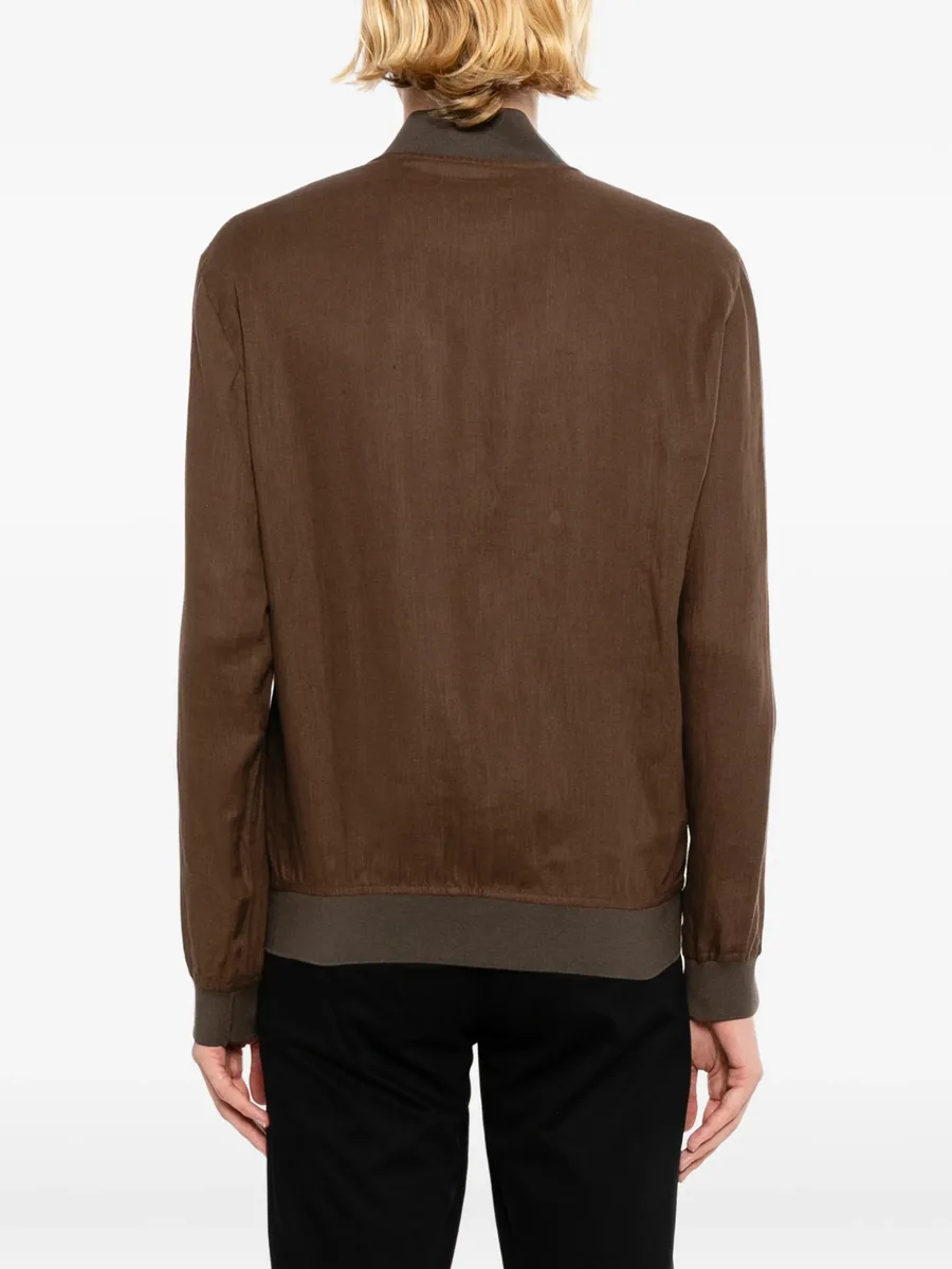 linen ribbed-trim zip jacket 7