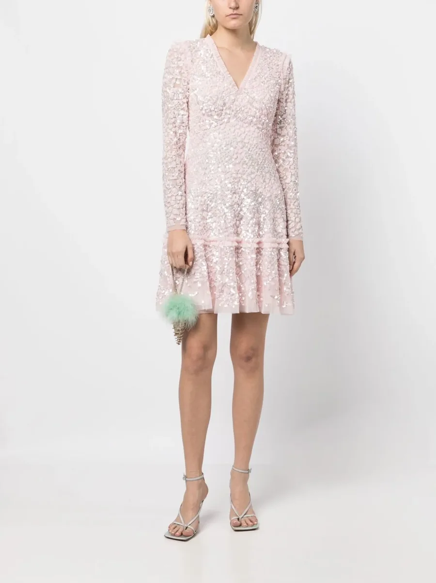 sequinned long-sleeve skater dress 4