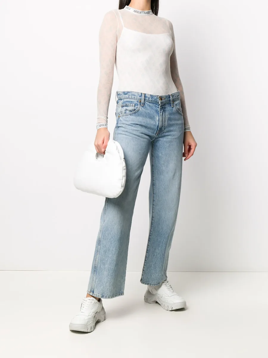 monogram long-sleeved tulle top 3