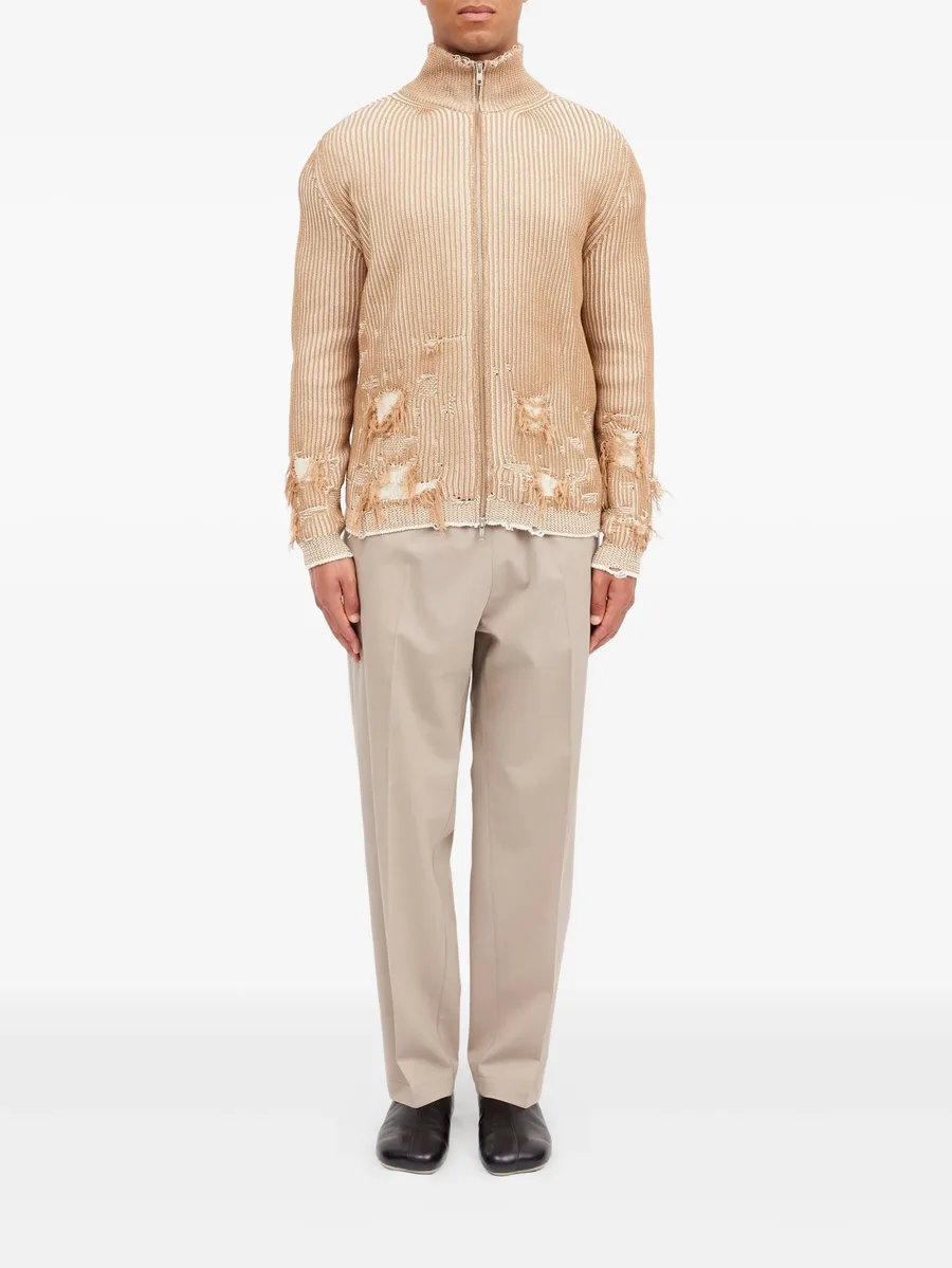ribbed distressed zip-up cardigan 3