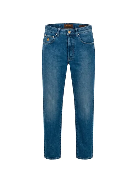 straight-leg logo-patch jeans