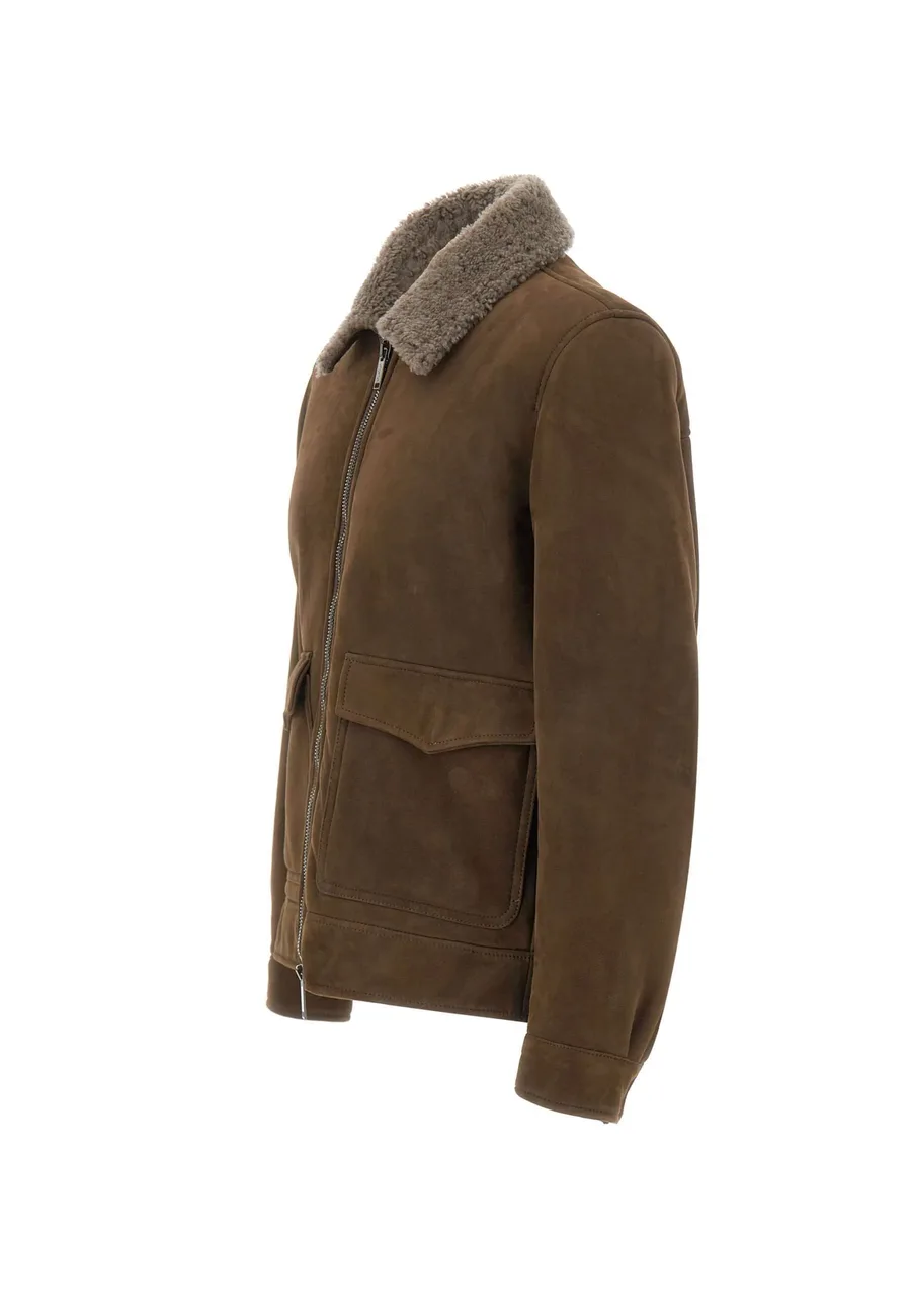 Brunelleschi shearling-collar suede jacket 6