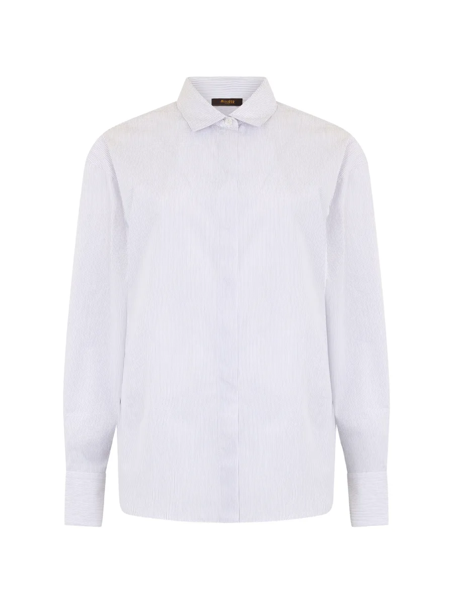 vertical-stripe rounded-hem shirt 1